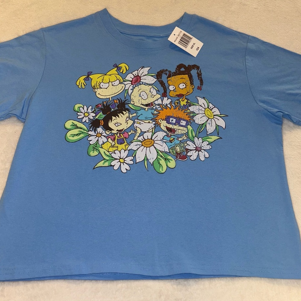 Nickelodeon Rugrats T-shirt Retro Blue Cartoon Short Sleeve Tee Size XL